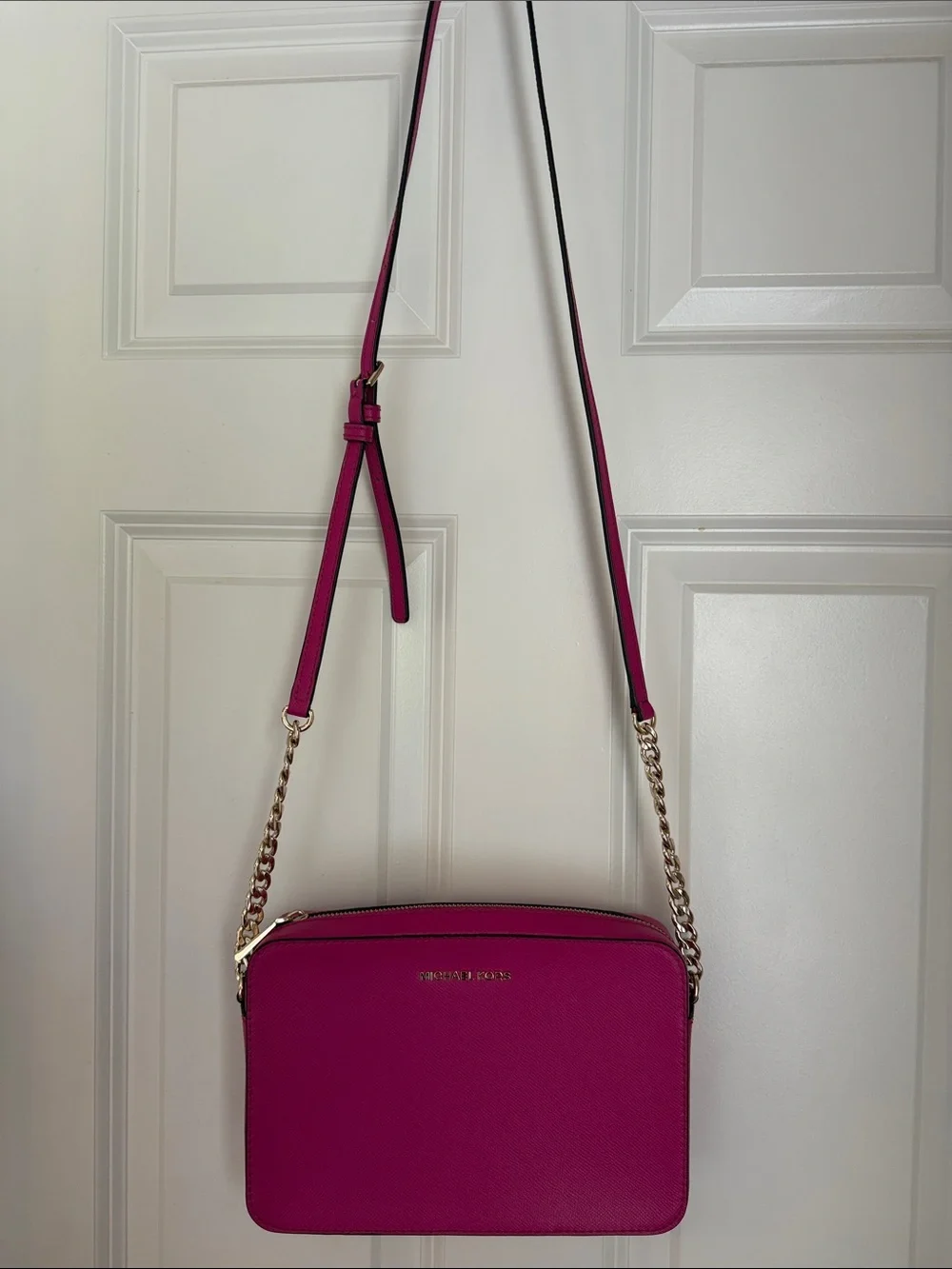 Michael Kors Hot Pink/ Fuchsia Jet Saffiano Leather Crossbody